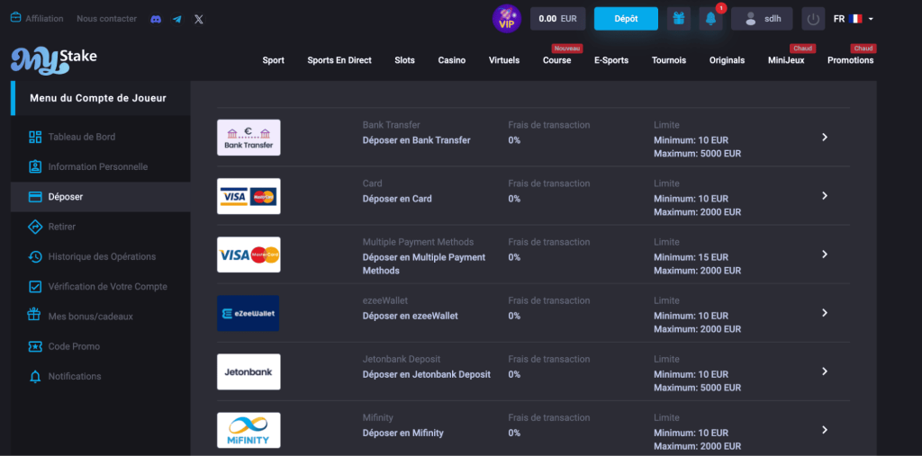 Modes de paiement Mystake